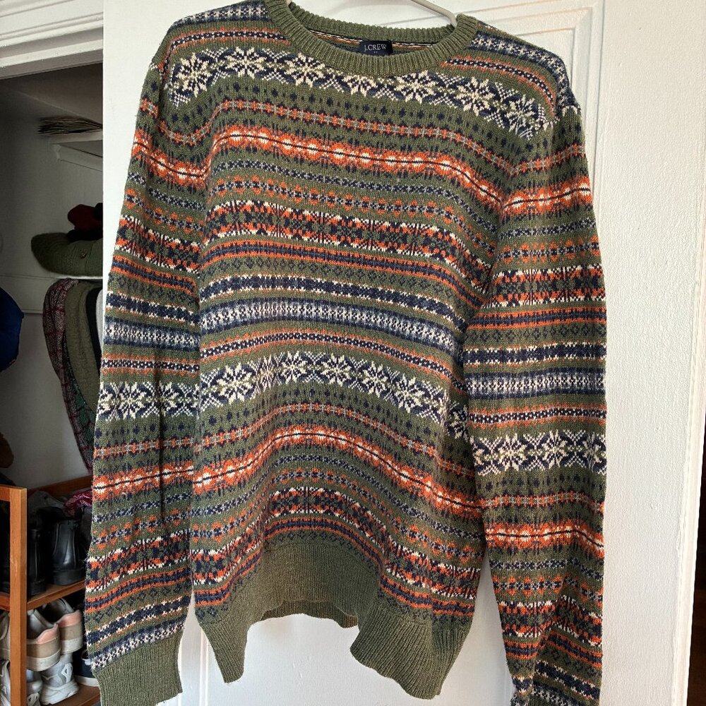 J Crew Men's Fair Isle Sweater - Green, Large